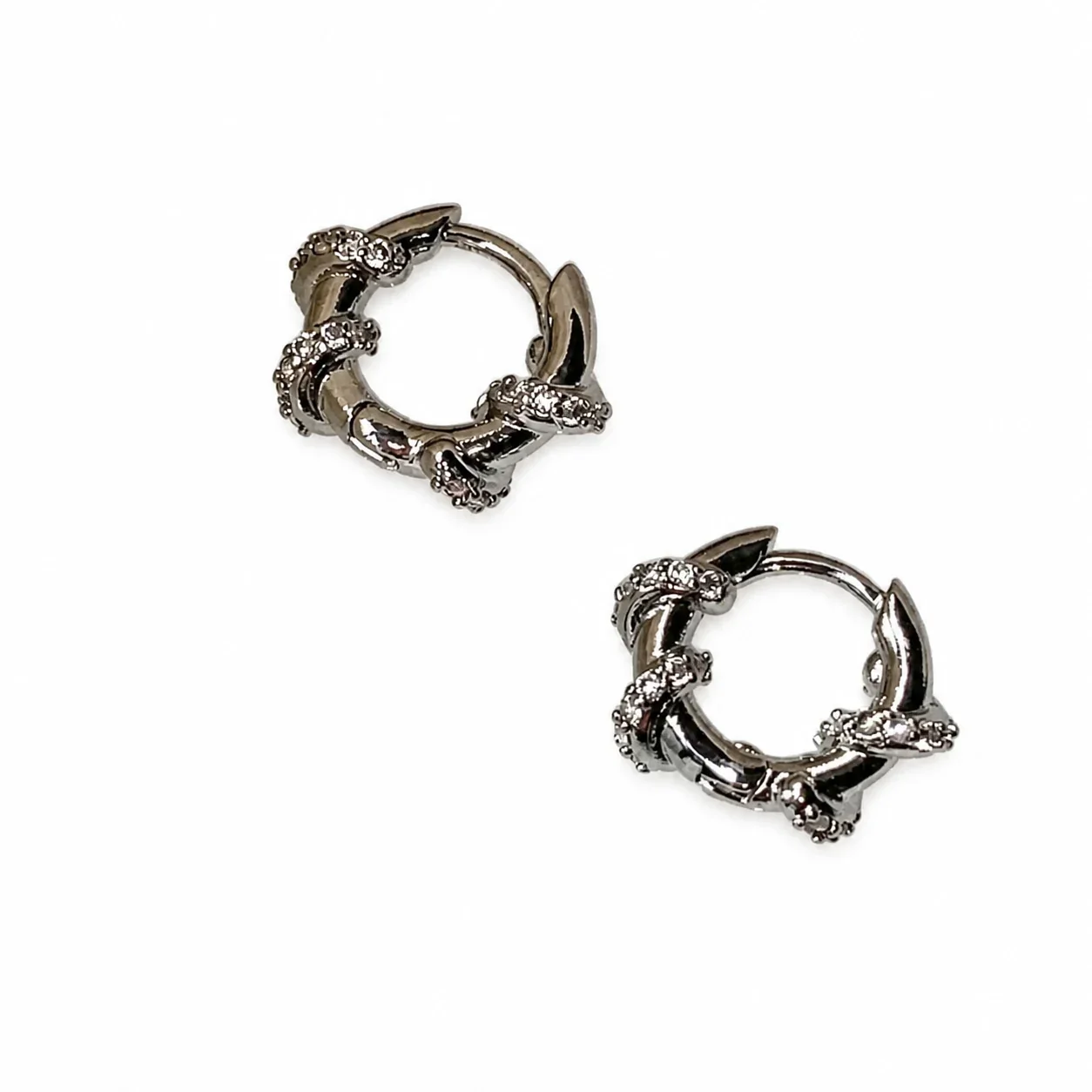 Sculptural Silver-Plated Pavé Twist Copper Hoop Earrings