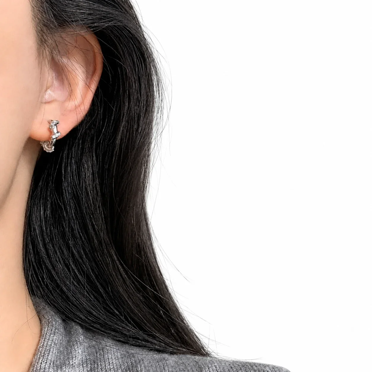 Sculptural Silver-Plated Pavé Twist Copper Hoop Earrings