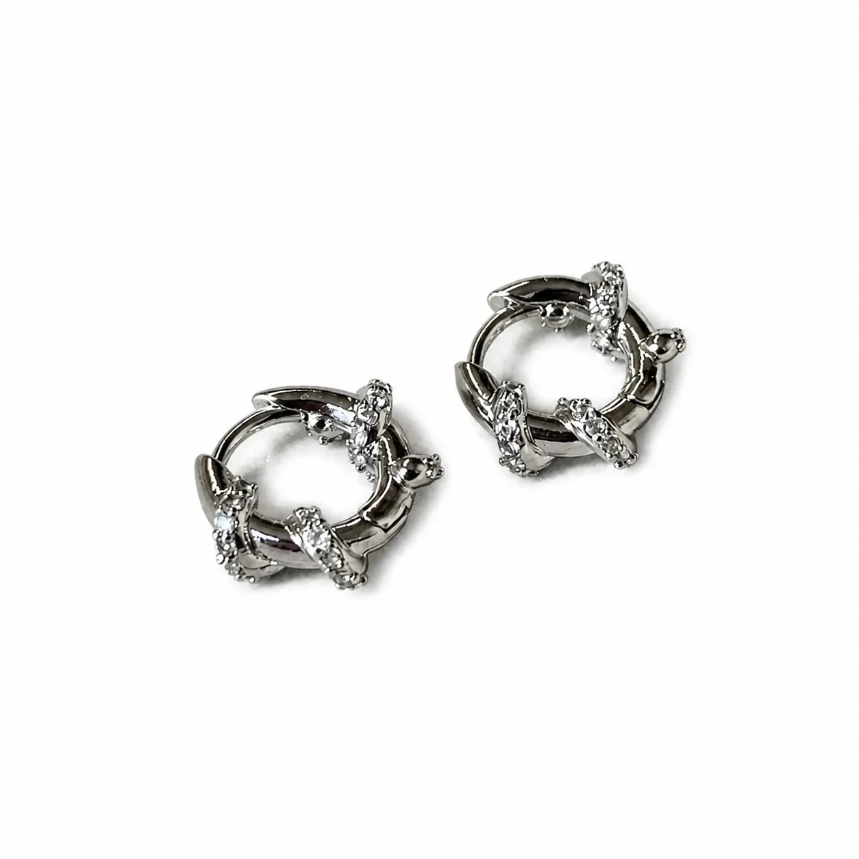 Sculptural Silver-Plated Pavé Twist Copper Hoop Earrings