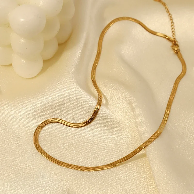 Sleek Gold-Plated Stainless Steel Flat Snake Chain Necklace