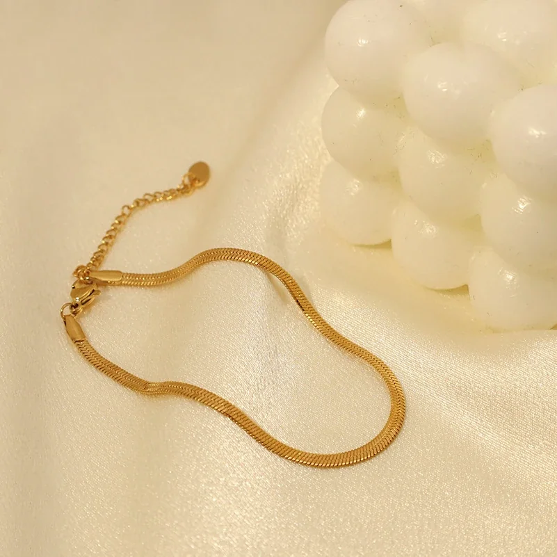 Sleek Gold-Plated Stainless Steel Flat Snake Chain Necklace