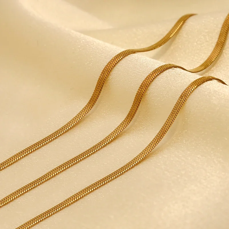 Sleek Gold-Plated Stainless Steel Flat Snake Chain Necklace