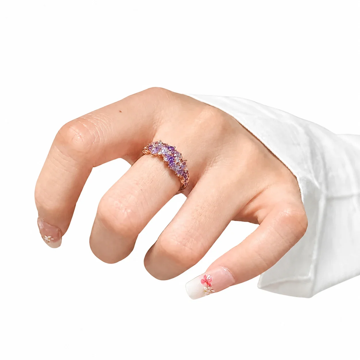 Lavender Crystal Cluster Gold-Plated Copper Open Ring