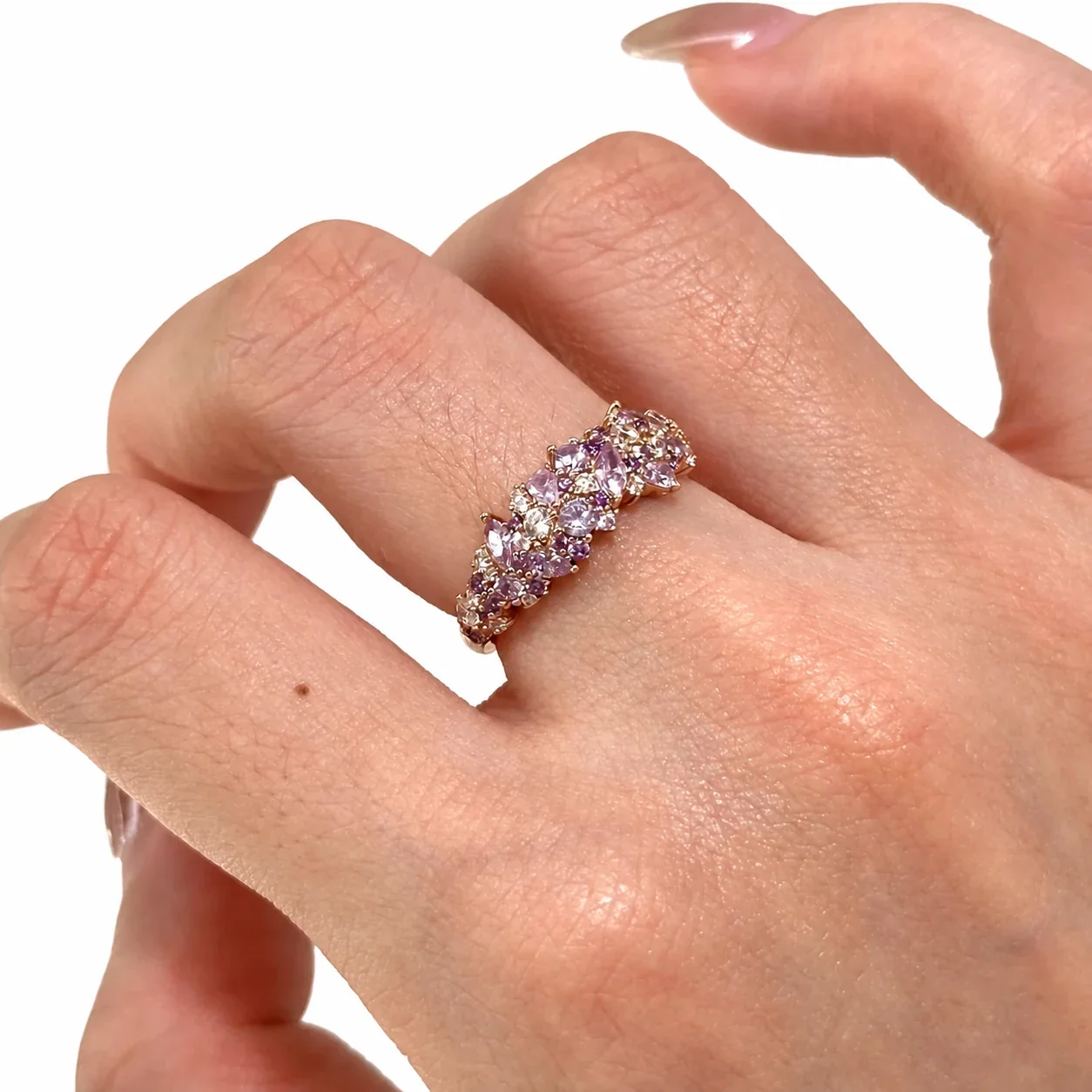 Lavender Crystal Cluster Gold-Plated Copper Open Ring