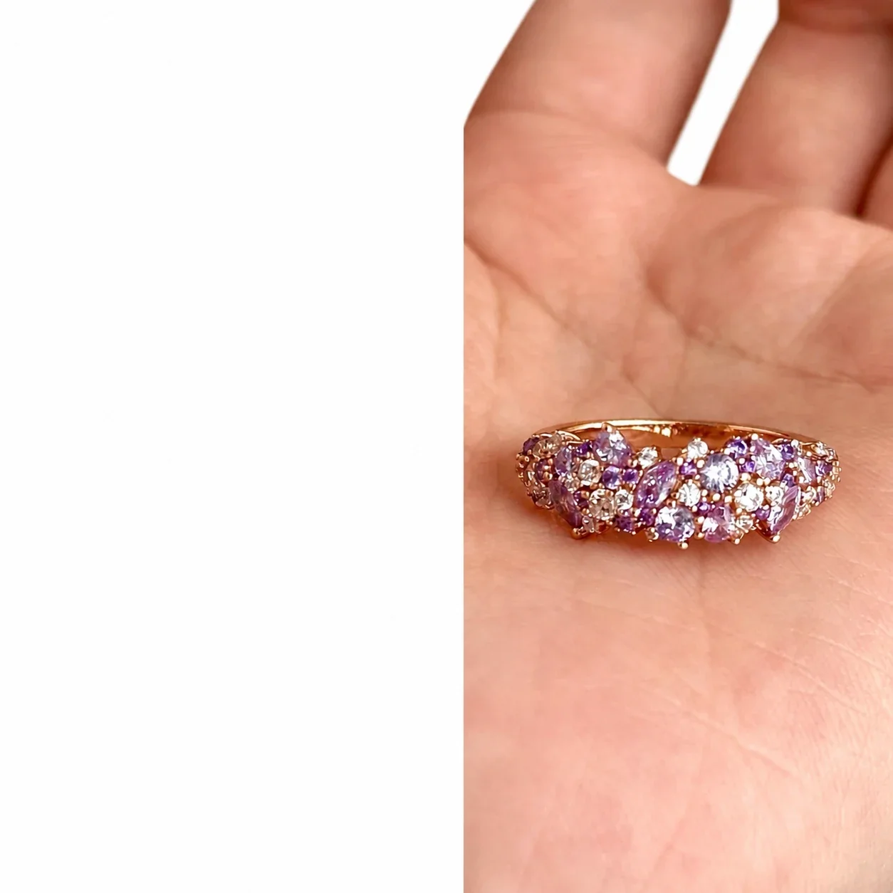 Lavender Crystal Cluster Gold-Plated Copper Open Ring