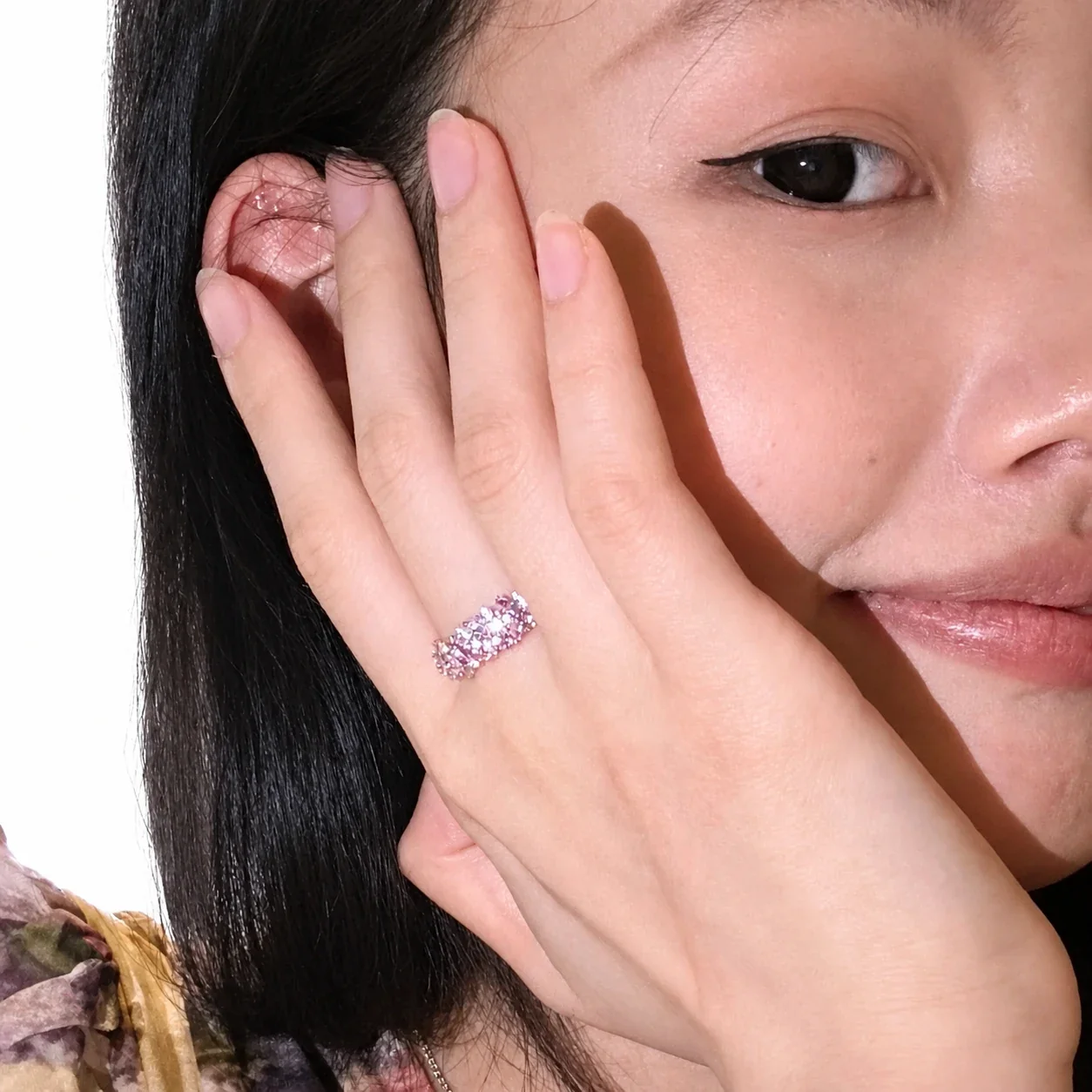 Lavender Crystal Cluster Gold-Plated Copper Open Ring