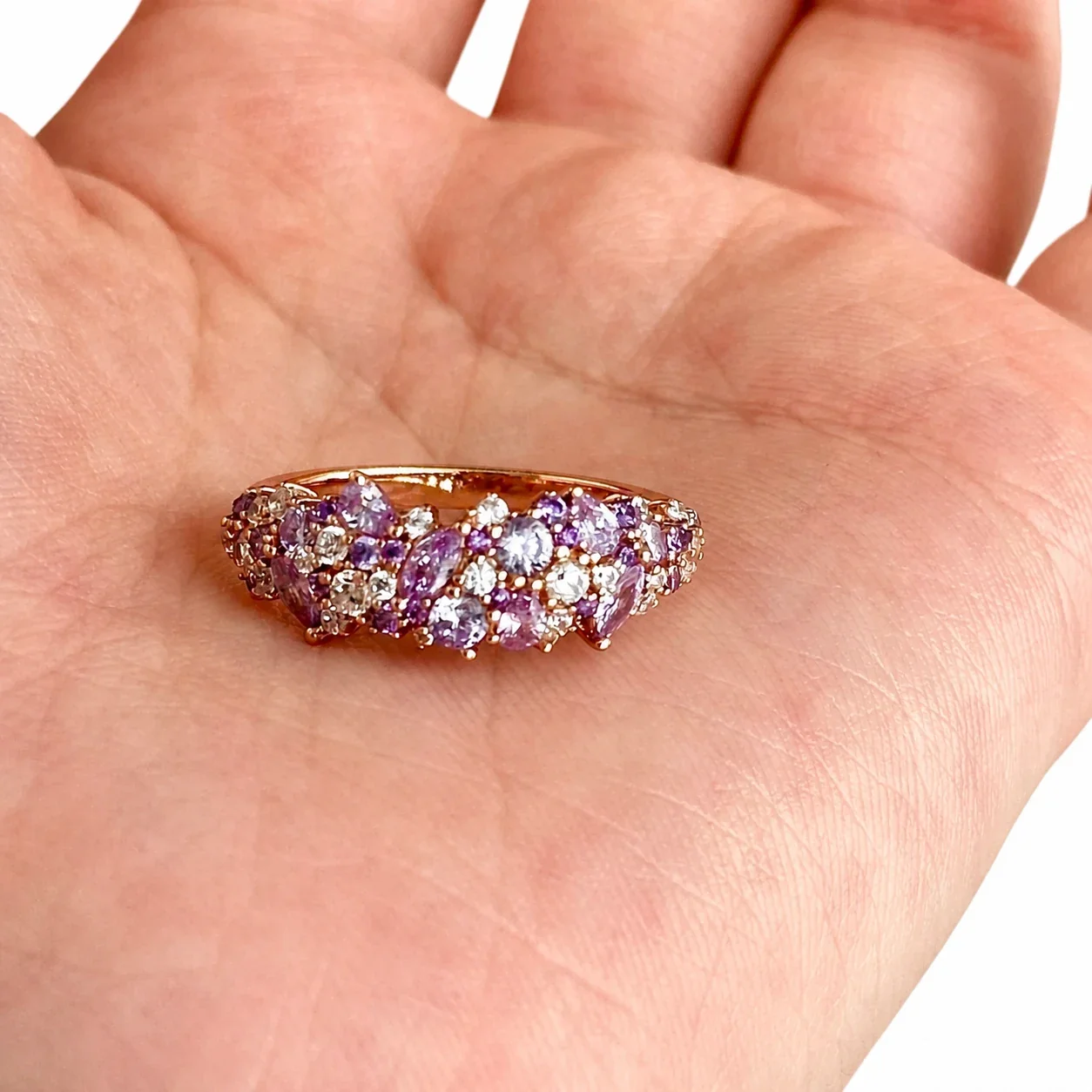 Lavender Crystal Cluster Gold-Plated Copper Open Ring