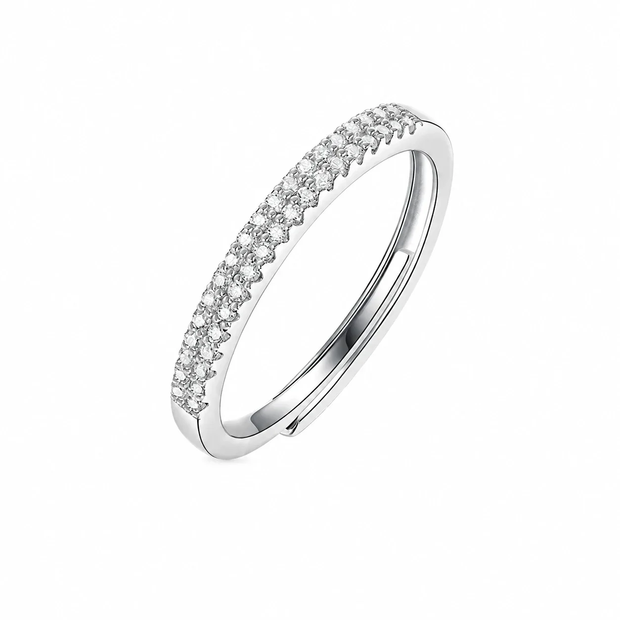 Double-Row Round Prong-Set Moissanite 925 Sterling Silver Ring