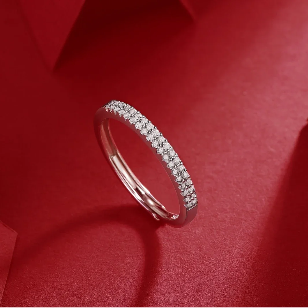 Double-Row Round Prong-Set Moissanite 925 Sterling Silver Ring