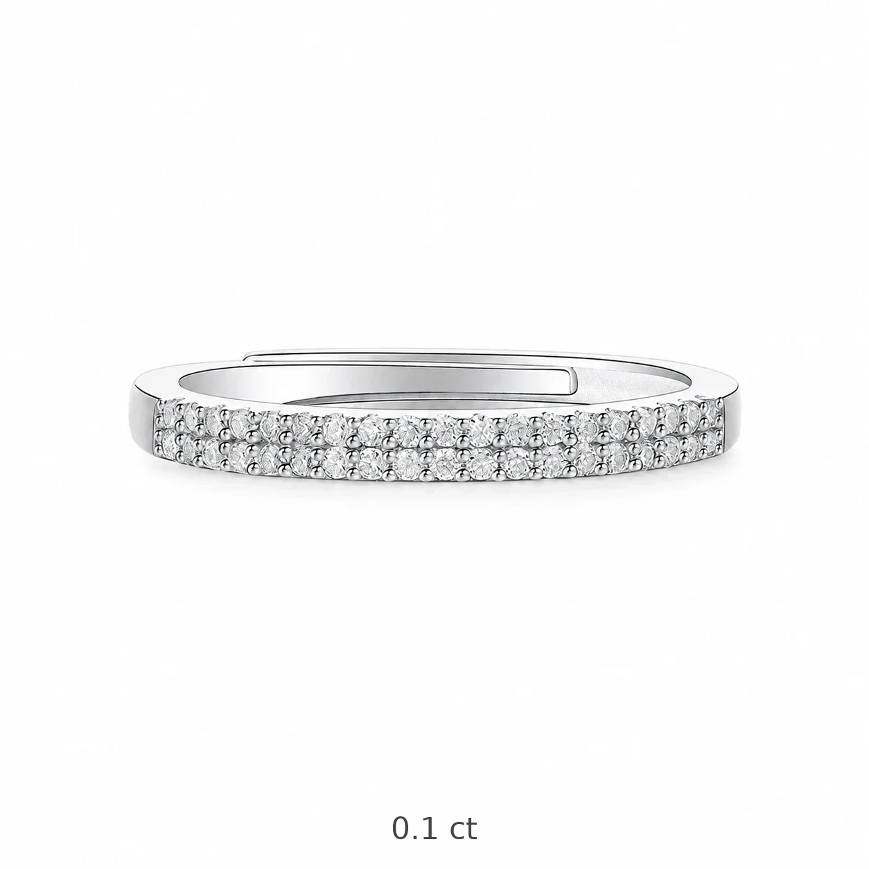 Double-Row Round Prong-Set Moissanite 925 Sterling Silver Ring - Silver