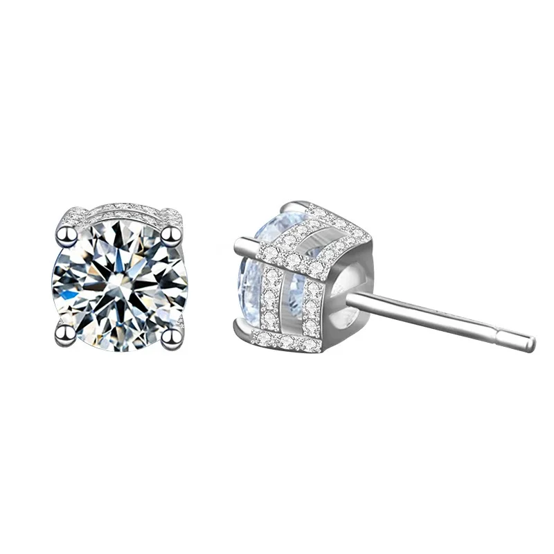 Cushion-Frame Four-Prong 925 Sterling Silver Moissanite Stud Earrings