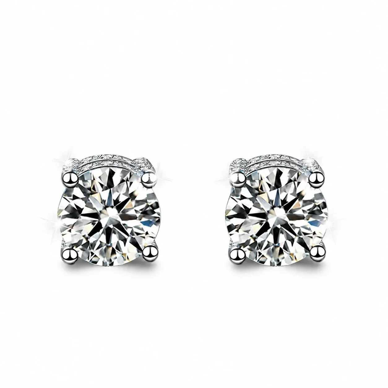 Cushion-Frame Four-Prong 925 Sterling Silver Moissanite Stud Earrings