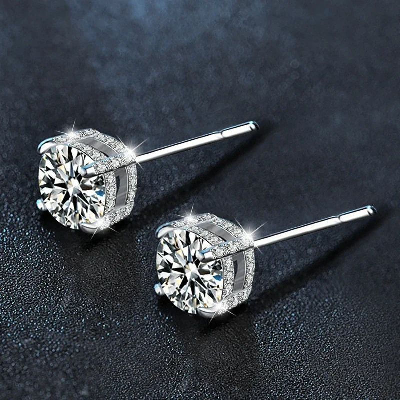 Cushion-Frame Four-Prong 925 Sterling Silver Moissanite Stud Earrings