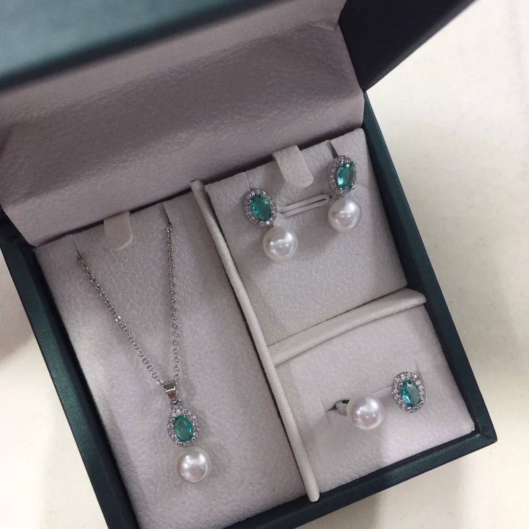 Ornate Oval Halo Freshwater Pearl Drop Jewelry Set
