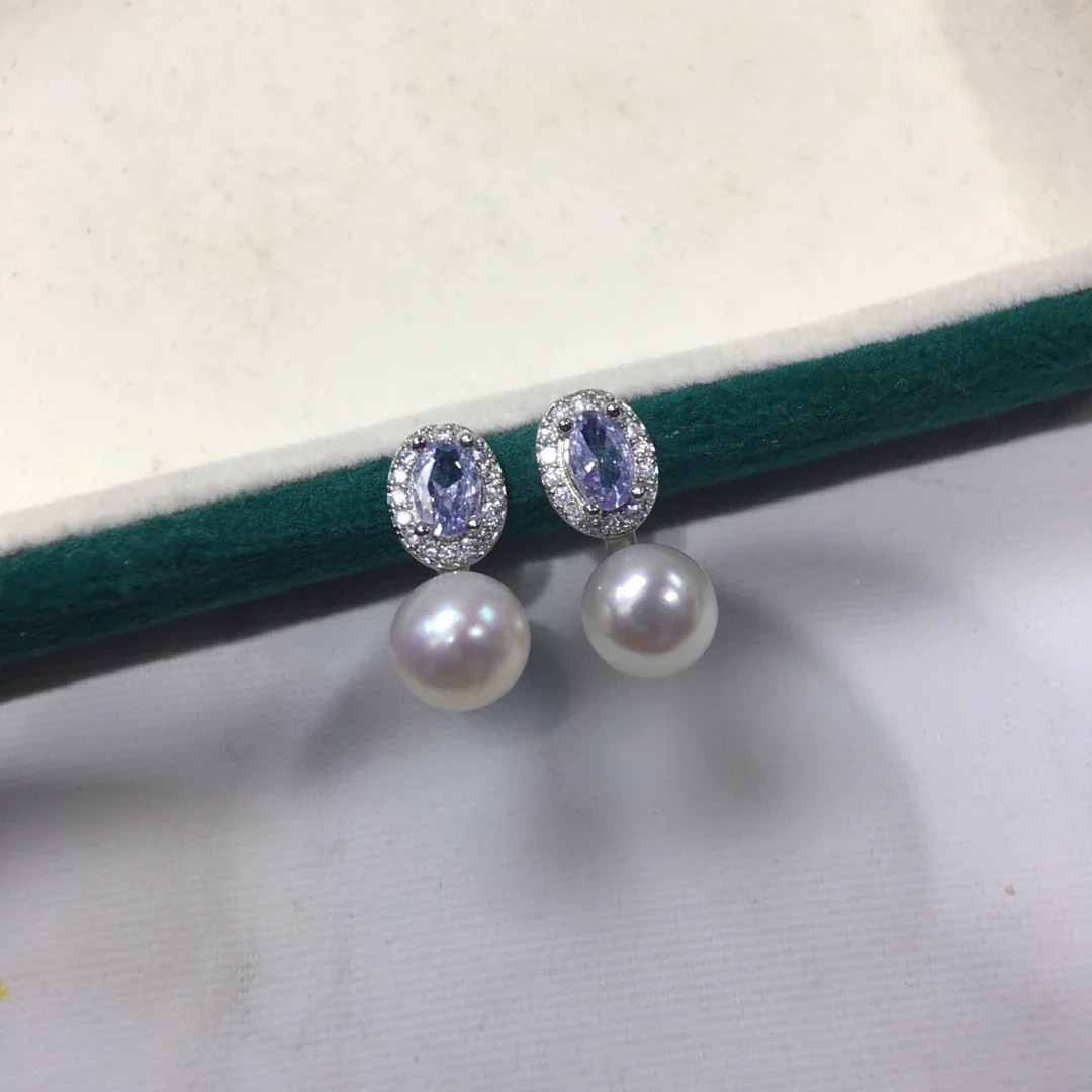 Ornate Oval Halo Freshwater Pearl Drop Jewelry Set - Silver Purple Stud