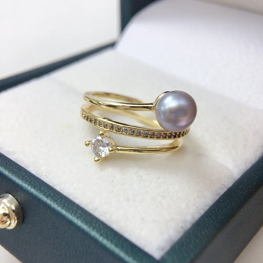 Lustrous Gold-Plated Wrap Band Freshwater Pearl CZ Ring