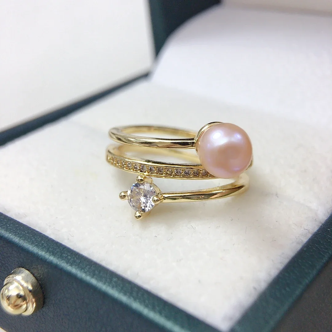 Lustrous Gold-Plated Wrap Band Freshwater Pearl CZ Ring