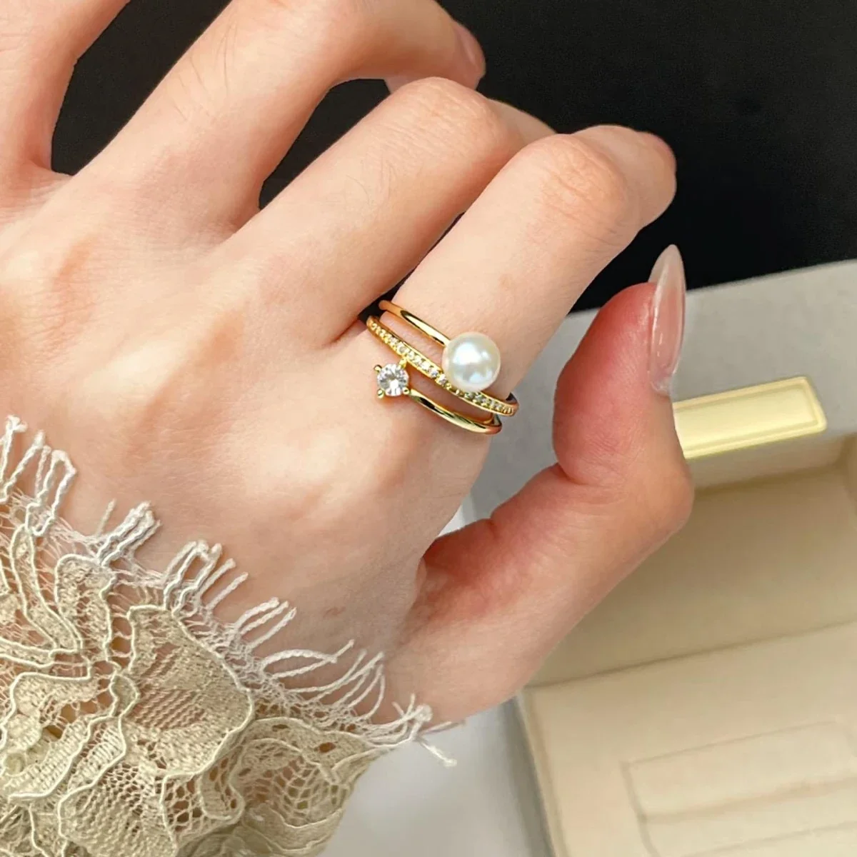 Lustrous Gold-Plated Wrap Band Freshwater Pearl CZ Ring
