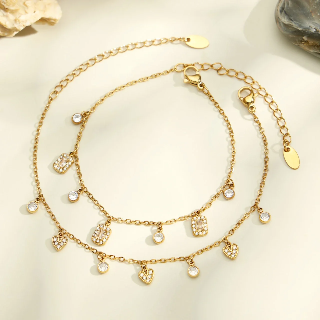 Delicate 18K Gold-Plated Heart Square CZ Jewelry Set