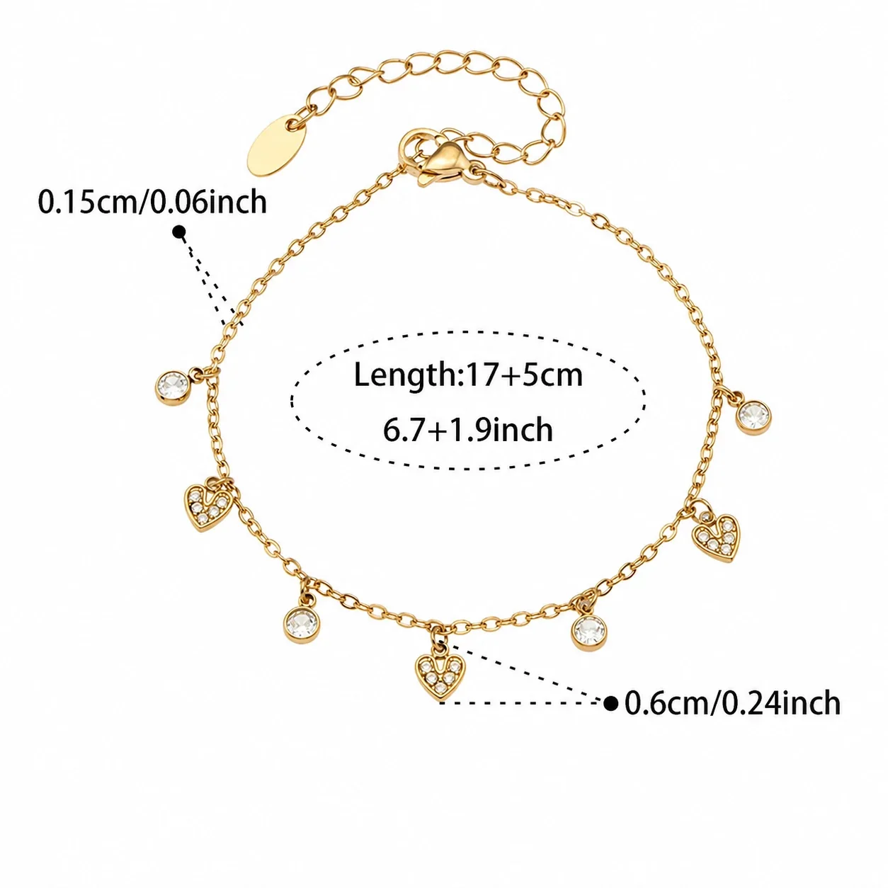 Delicate 18K Gold-Plated Heart Square CZ Jewelry Set - Gold Heart CZ 17+5 cm