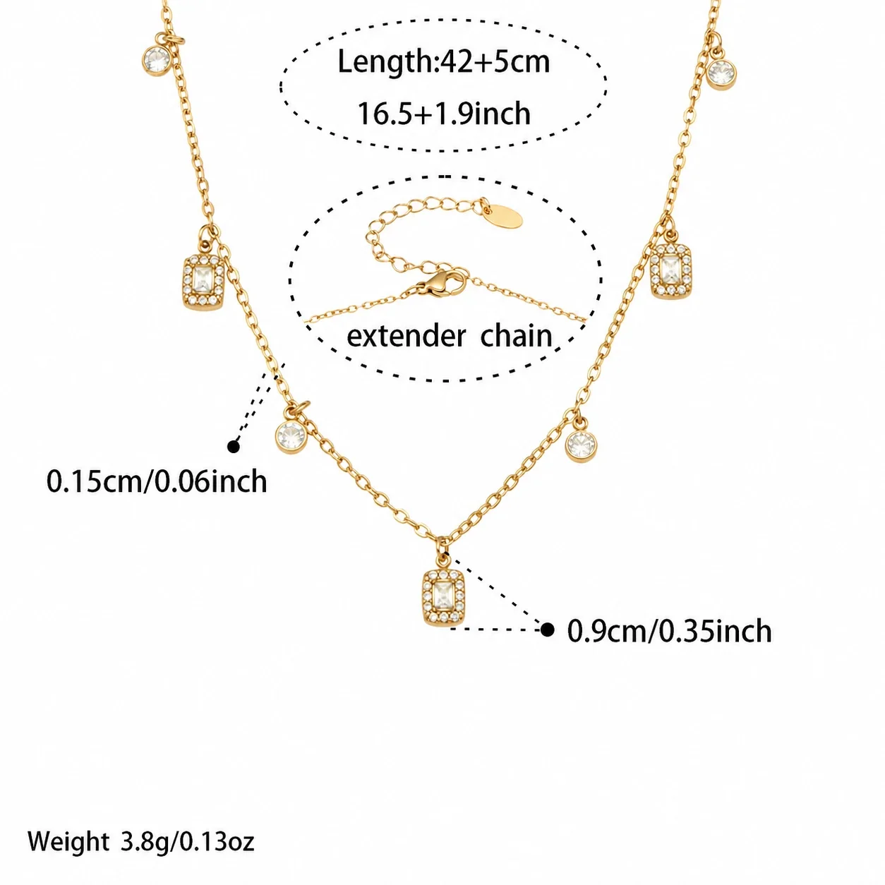 Delicate 18K Gold-Plated Heart Square CZ Jewelry Set - Gold Square CZ 42+5 cm