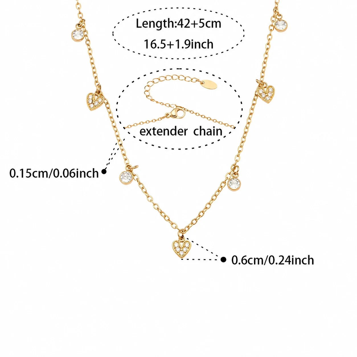 Delicate 18K Gold-Plated Heart Square CZ Jewelry Set - Gold Heart CZ 42+5 cm