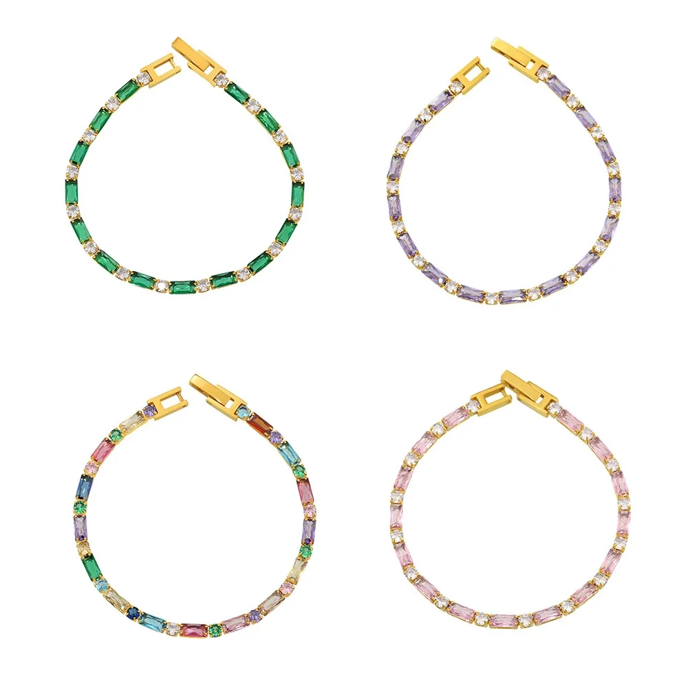 Vivid 18K Gold-Plated Baguette CZ Box-Clasp Bracelet