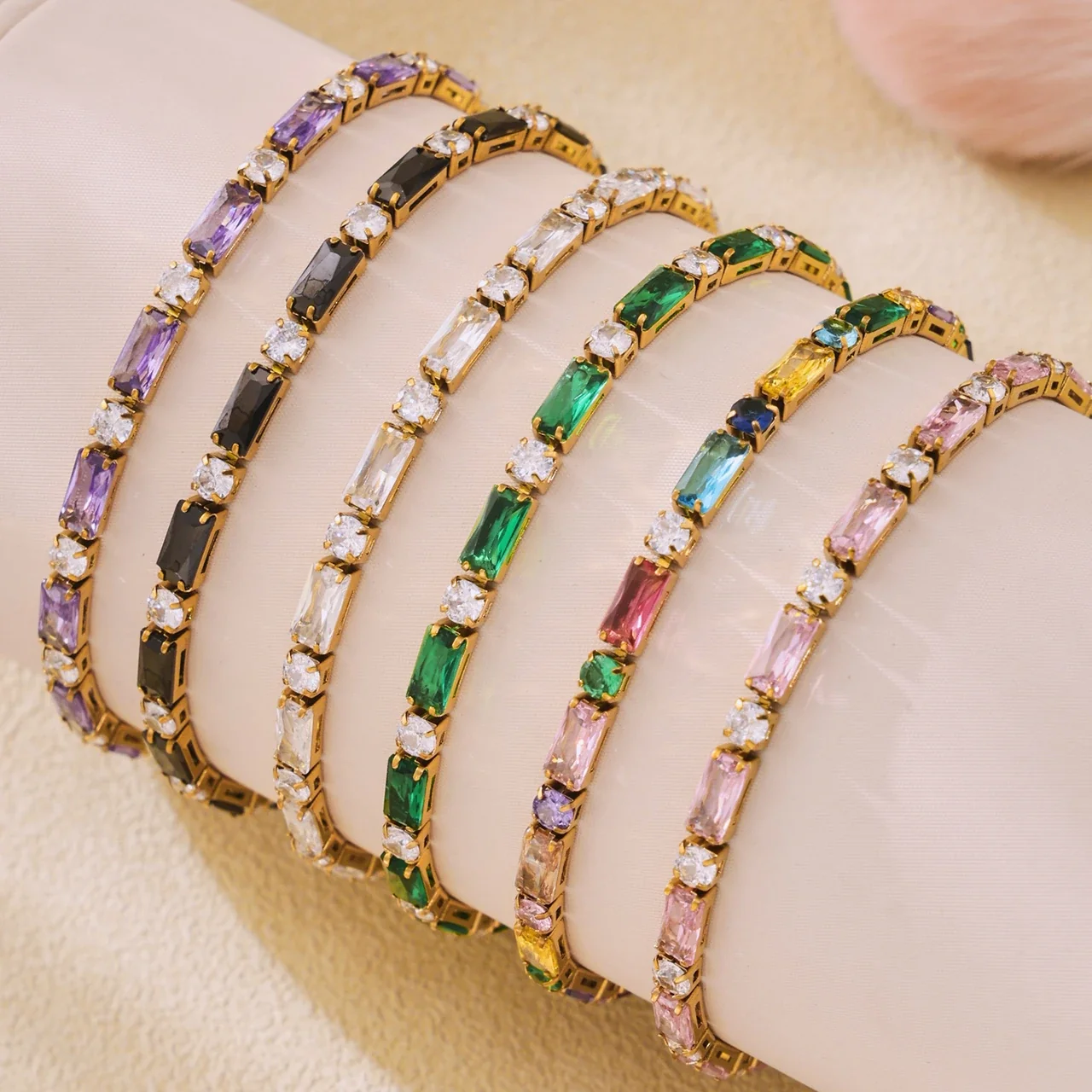Vivid 18K Gold-Plated Baguette CZ Box-Clasp Bracelet