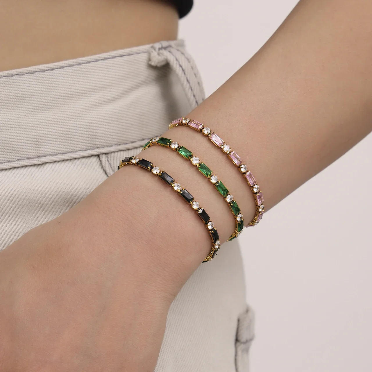Vivid 18K Gold-Plated Baguette CZ Box-Clasp Bracelet