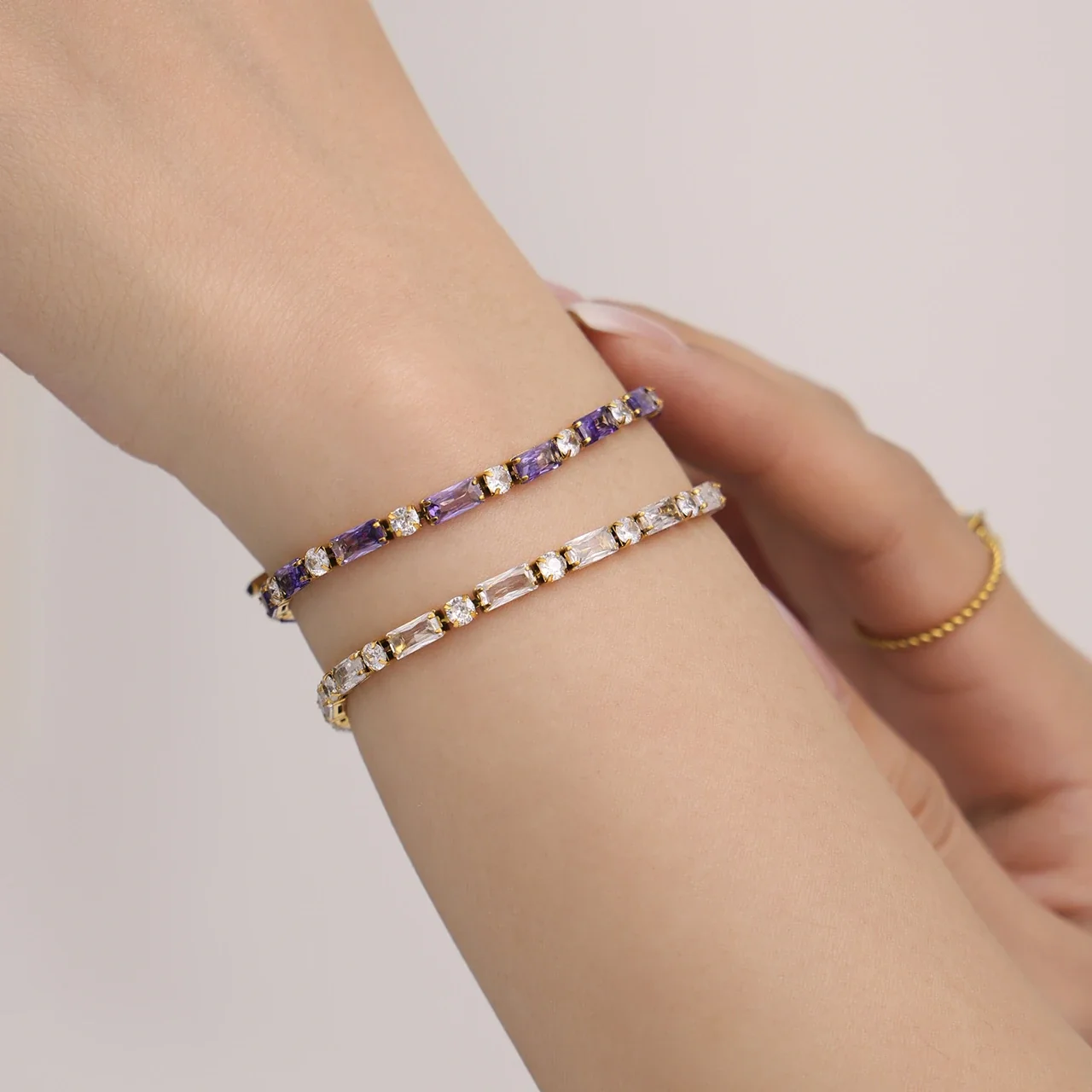 Vivid 18K Gold-Plated Baguette CZ Box-Clasp Bracelet