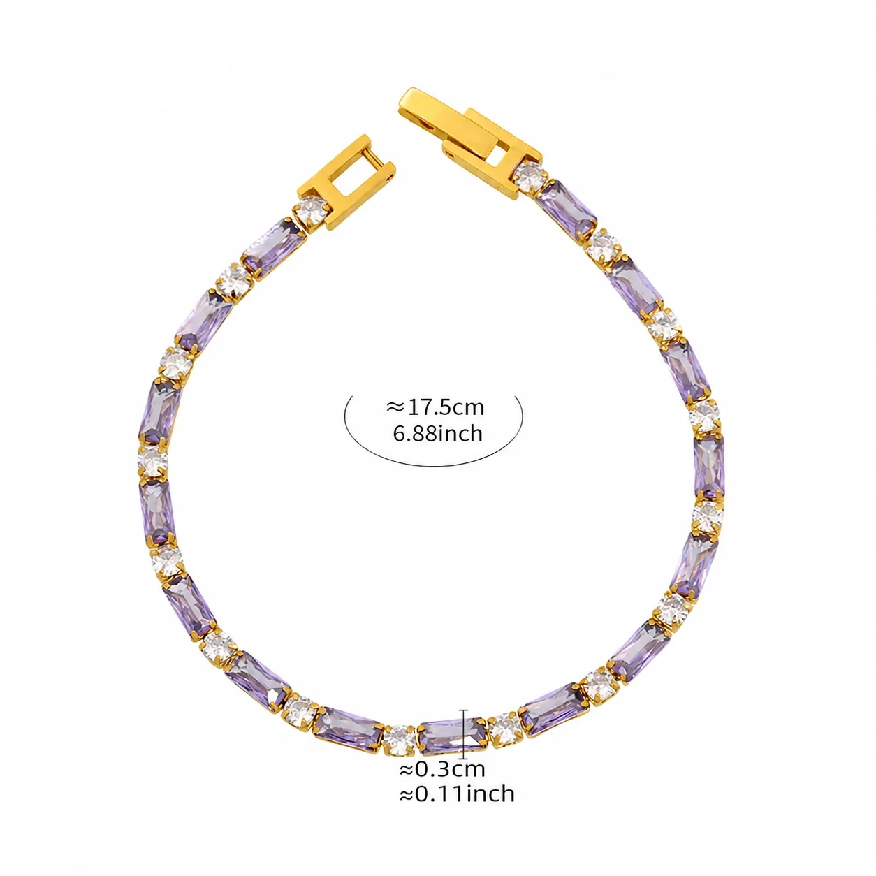 Vivid 18K Gold-Plated Baguette CZ Box-Clasp Bracelet - Purple CZ