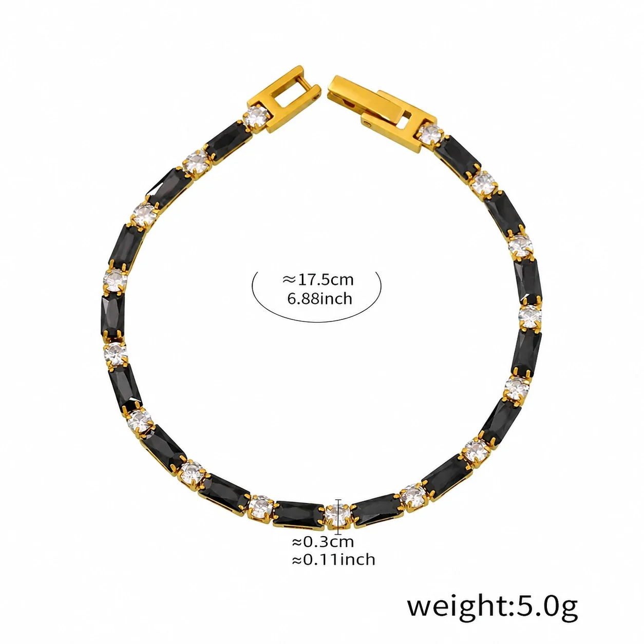 Vivid 18K Gold-Plated Baguette CZ Box-Clasp Bracelet - Black CZ