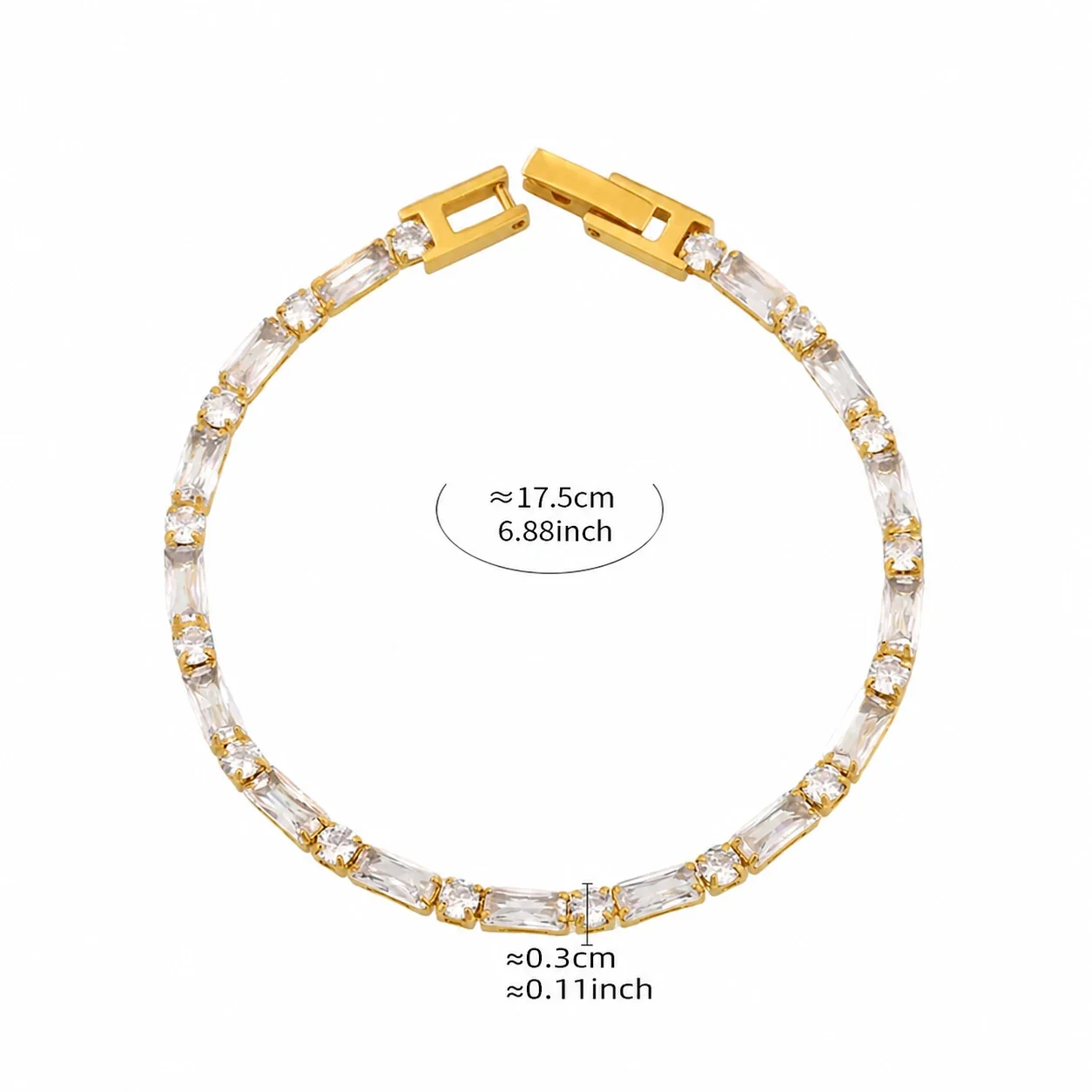 Vivid 18K Gold-Plated Baguette CZ Box-Clasp Bracelet - Clear CZ