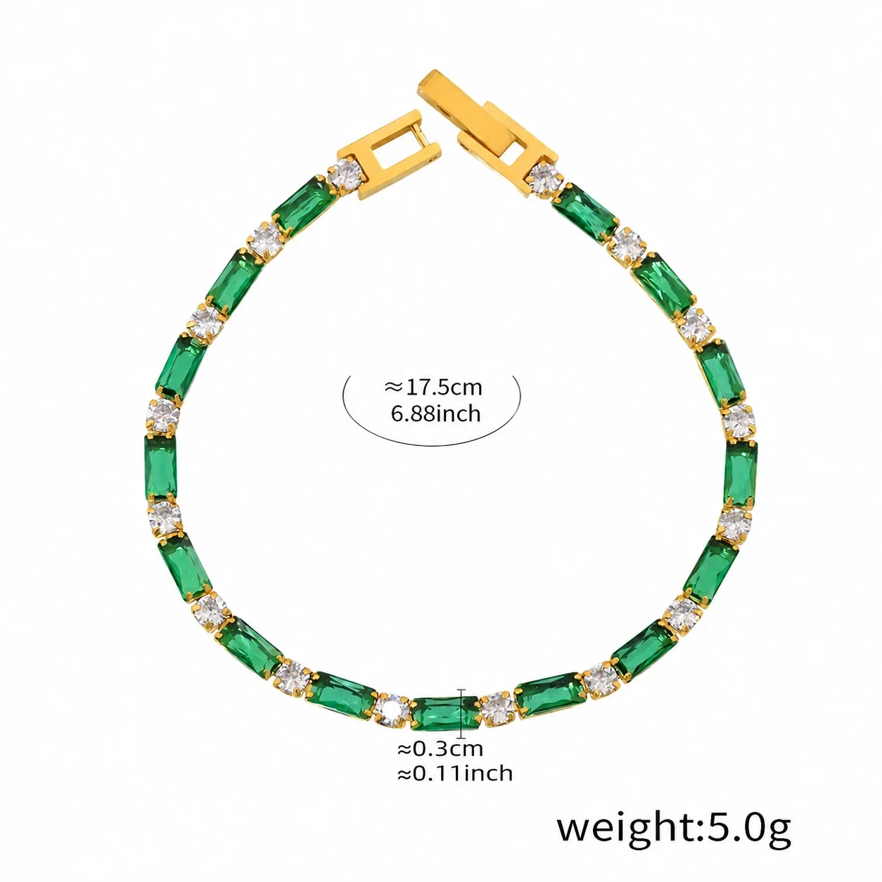Vivid 18K Gold-Plated Baguette CZ Box-Clasp Bracelet - Green CZ