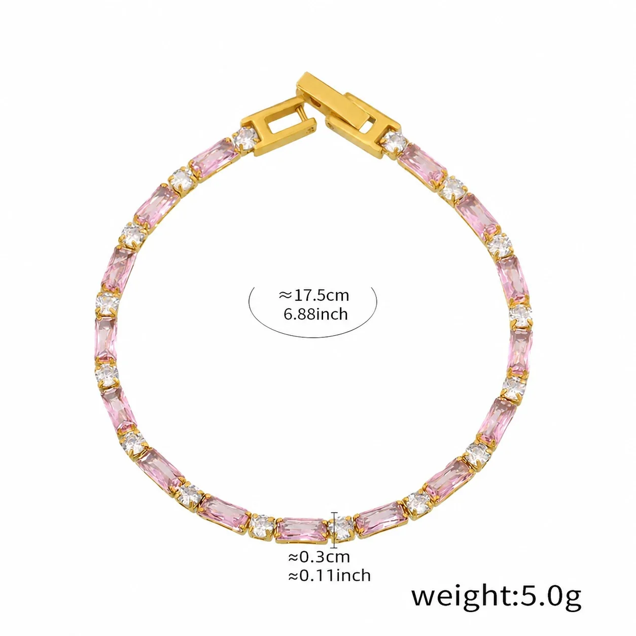 Vivid 18K Gold-Plated Baguette CZ Box-Clasp Bracelet - Pink CZ