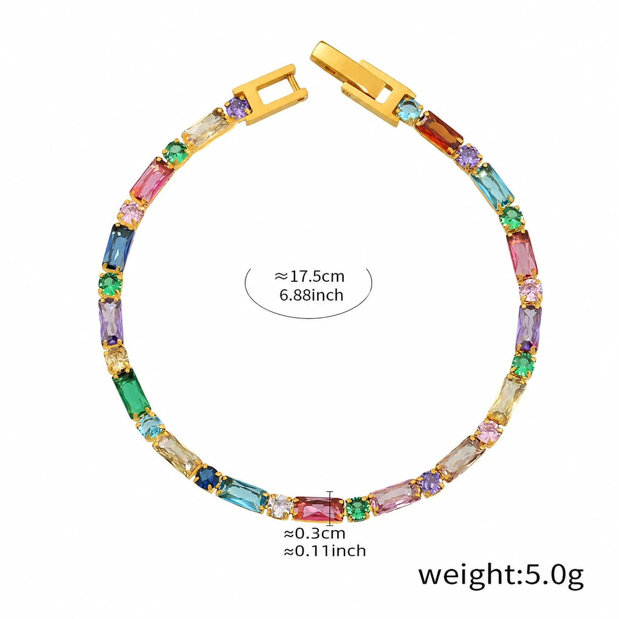 Vivid 18K Gold-Plated Baguette CZ Box-Clasp Bracelet - Mixed CZ