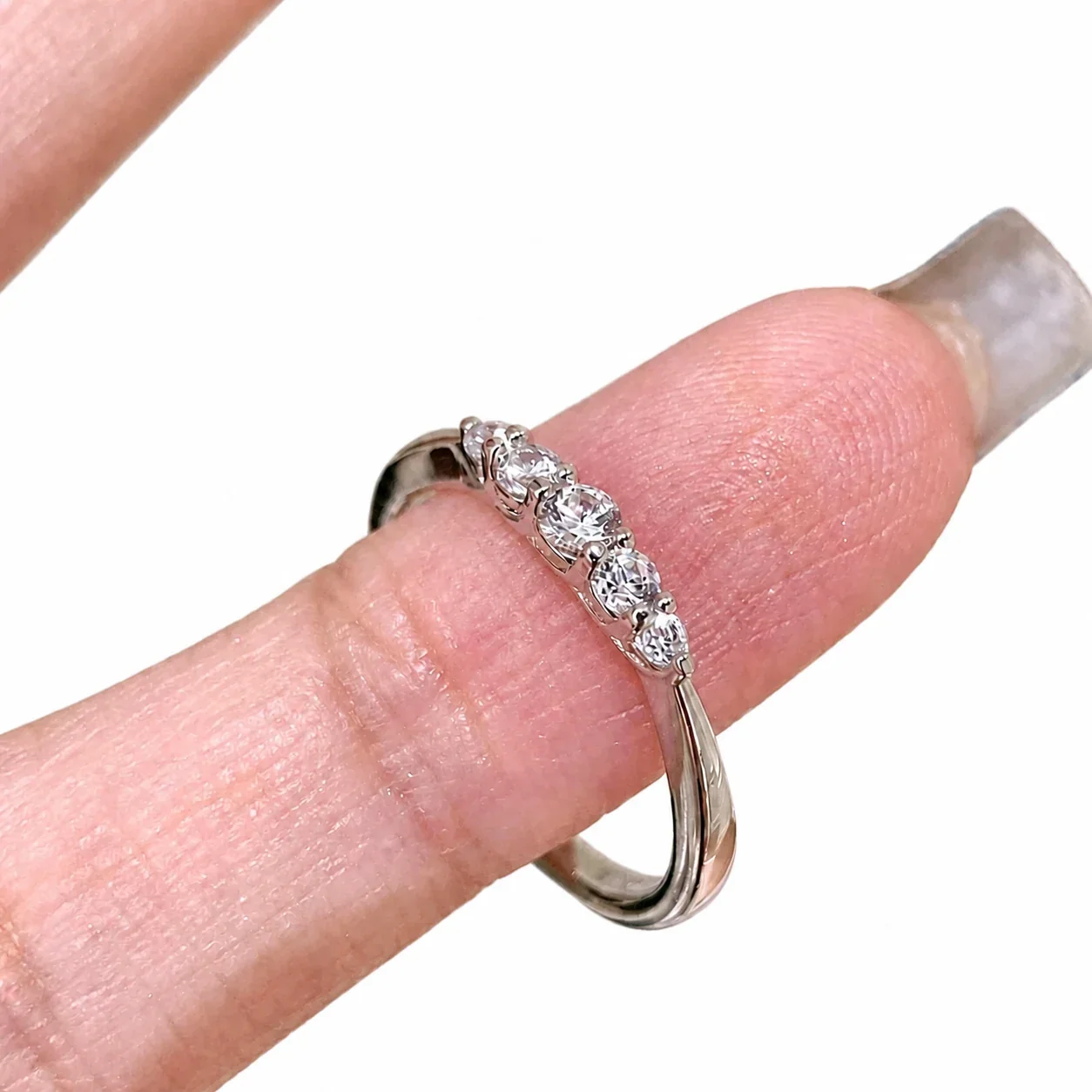 Delicate Five-Crystal Prong-Set Open Copper Ring