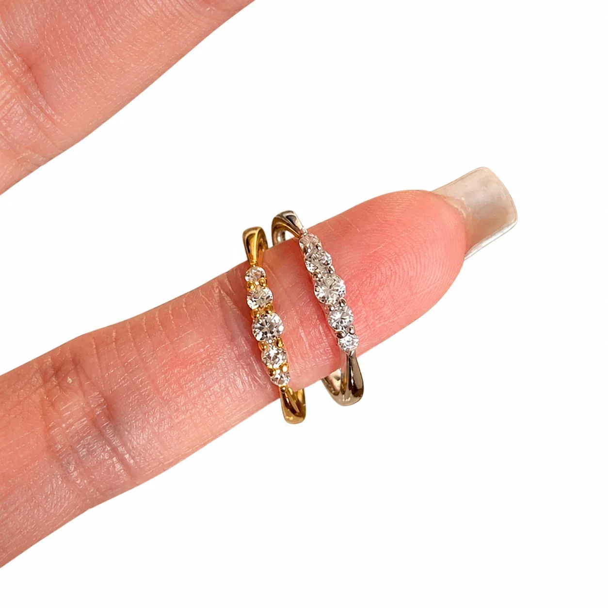 Delicate Five-Crystal Prong-Set Open Copper Ring