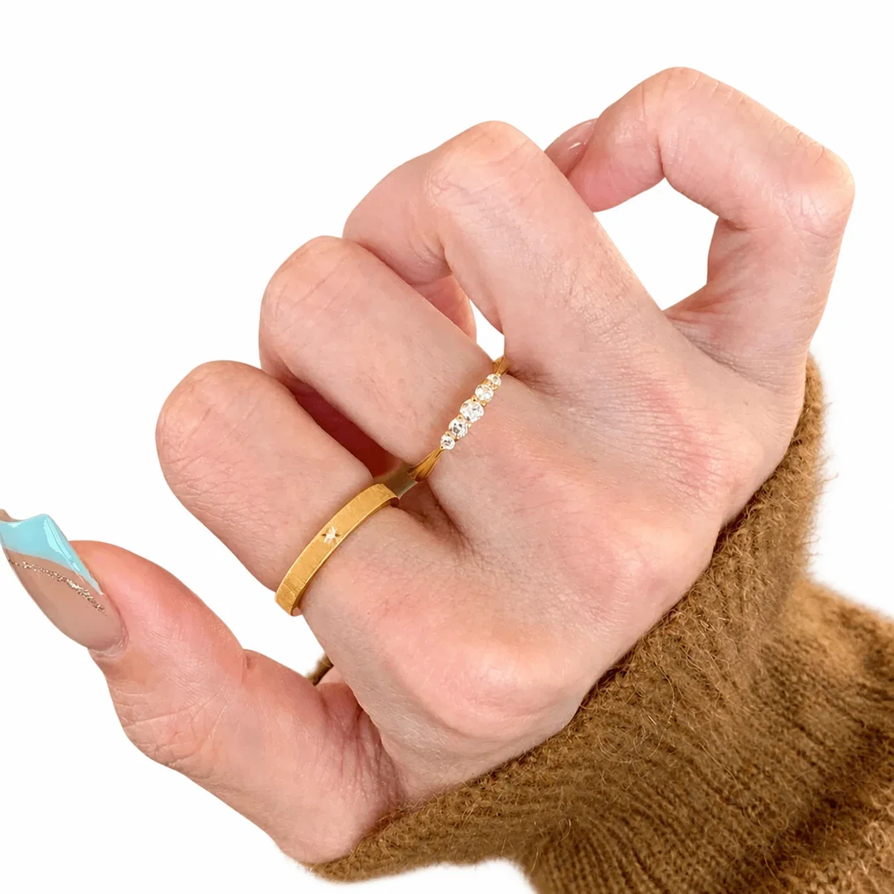 Delicate Five-Crystal Prong-Set Open Copper Ring