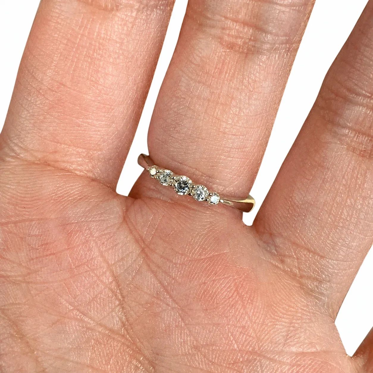 Delicate Five-Crystal Prong-Set Open Copper Ring