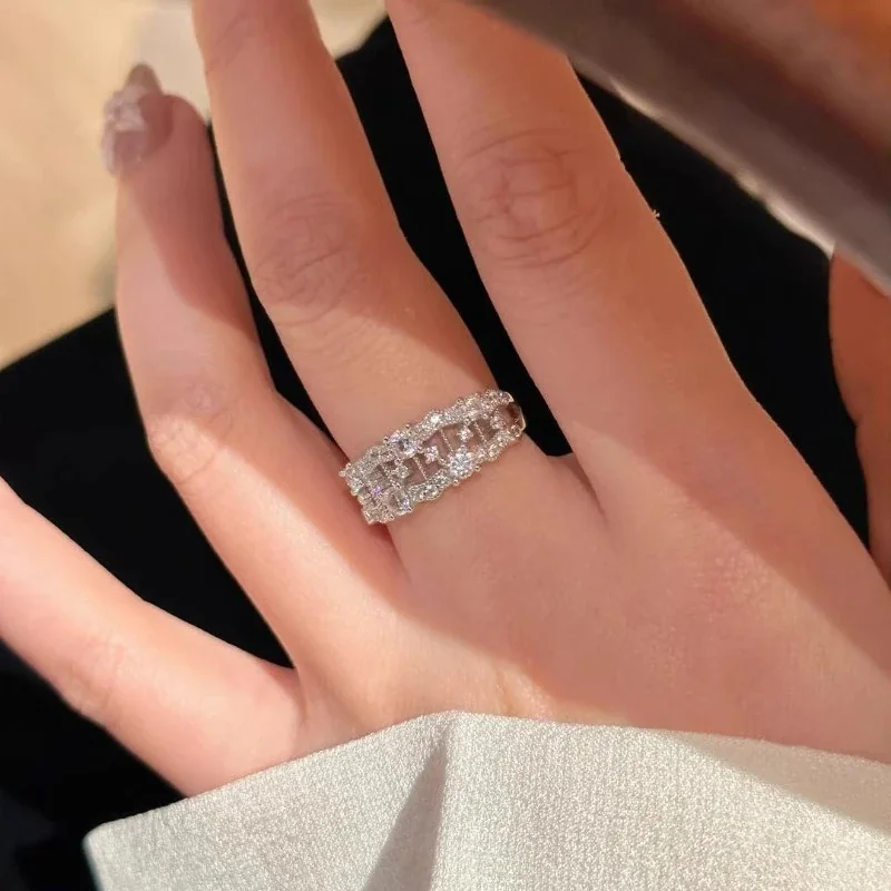 Ornate Silver-Plated Lace Harp Crystal Copper Ring