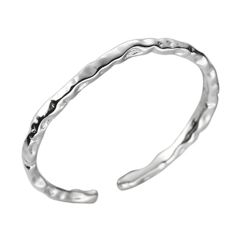 Organic 925 Sterling Silver Hammered Open-Front Ring