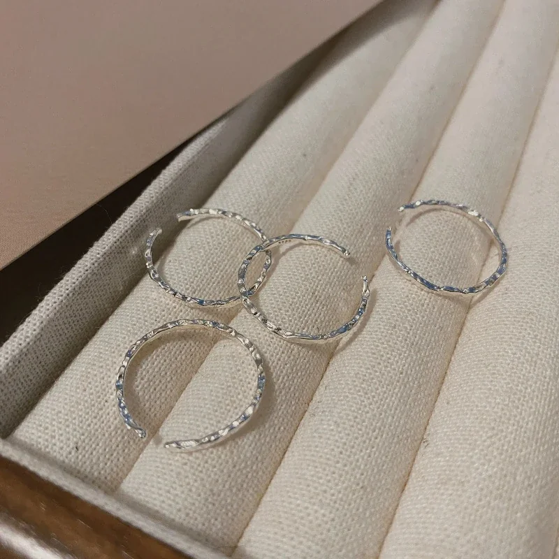 Organic 925 Sterling Silver Hammered Open-Front Ring