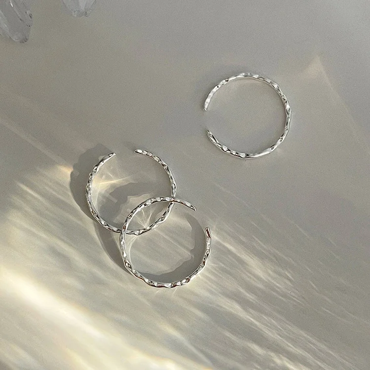 Organic 925 Sterling Silver Hammered Open-Front Ring