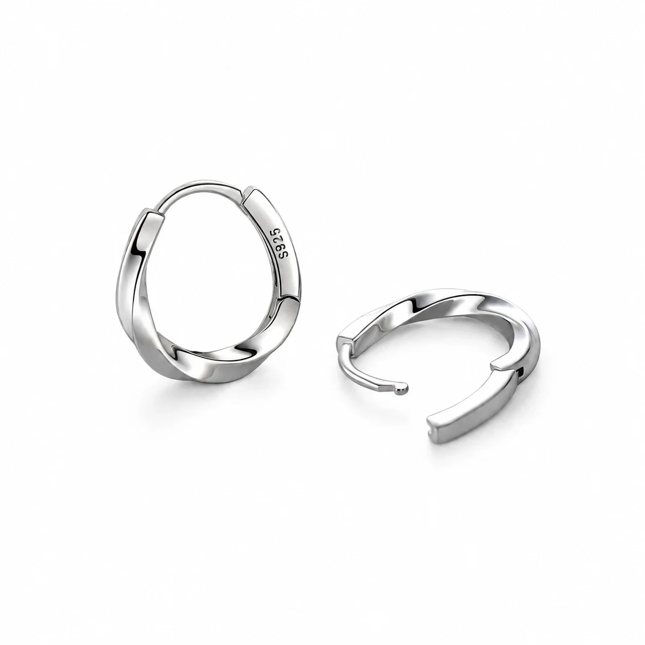 Sculptural 925 Sterling Silver Twisted U Hoop Earrings
