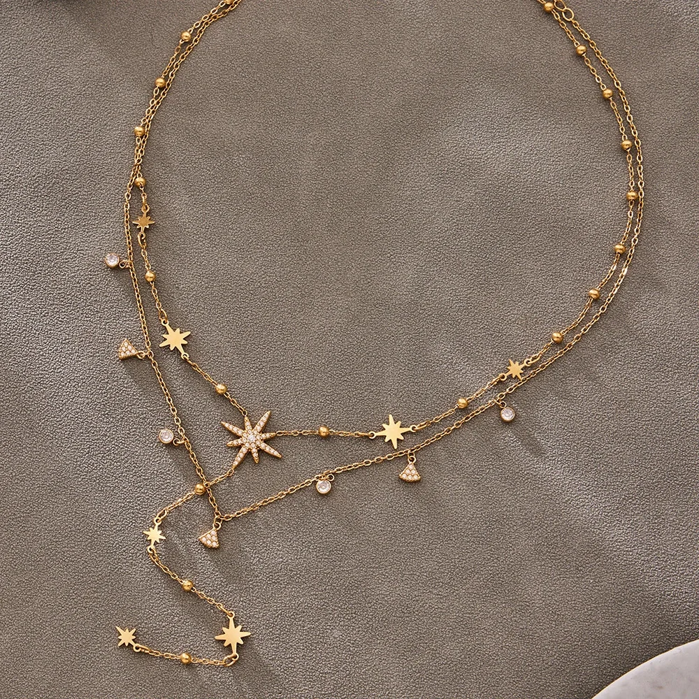 Celestial Bead Chain Star Y-Drop Stainless Steel Jewelry Set