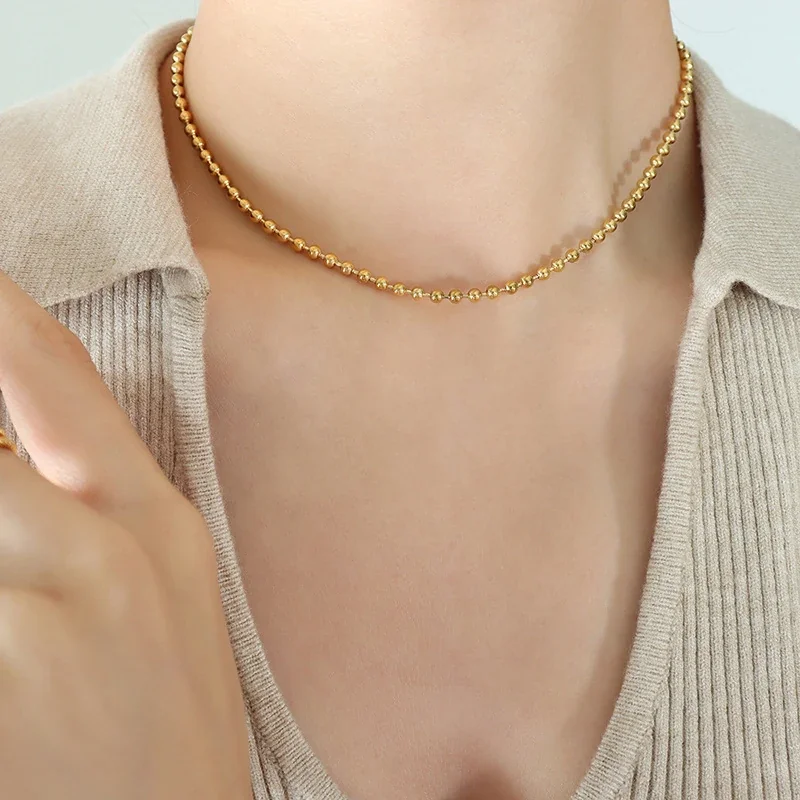 Celestial Bead Chain Star Y-Drop Stainless Steel Jewelry Set - Gold Single-Layer 35+6 cm