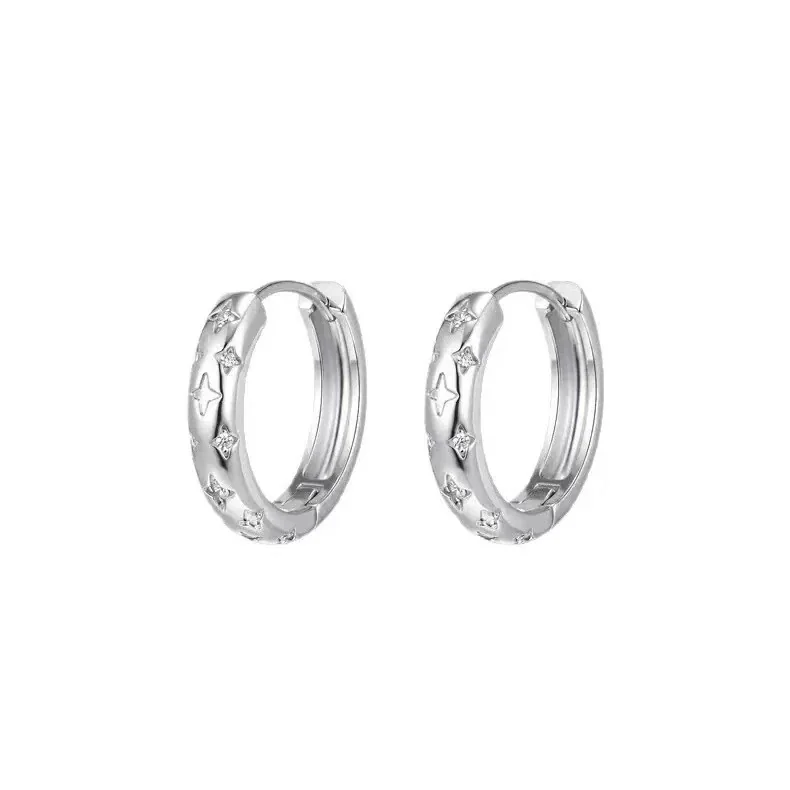 Polished Star-Motif 925 Sterling Silver Huggie Earrings