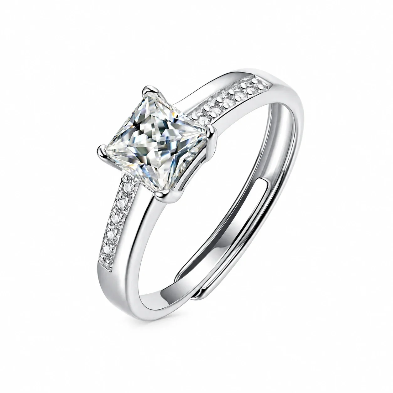 Radiant 925 Sterling Silver Princess-Cut Pavé Ring