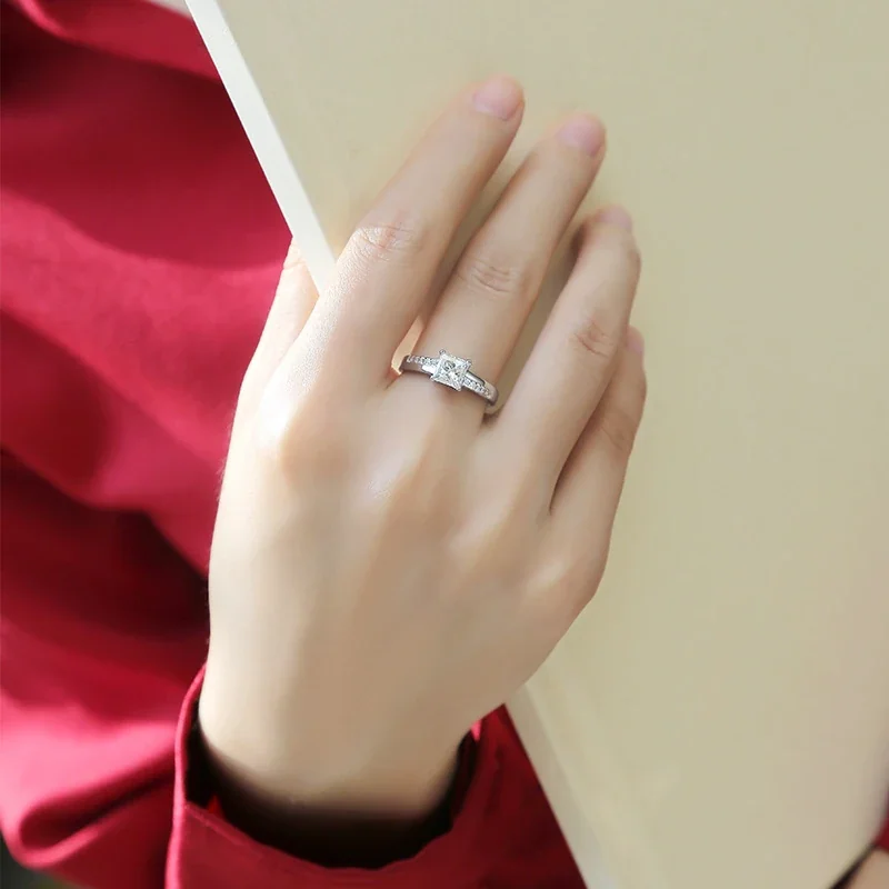 Radiant 925 Sterling Silver Princess-Cut Pavé Ring